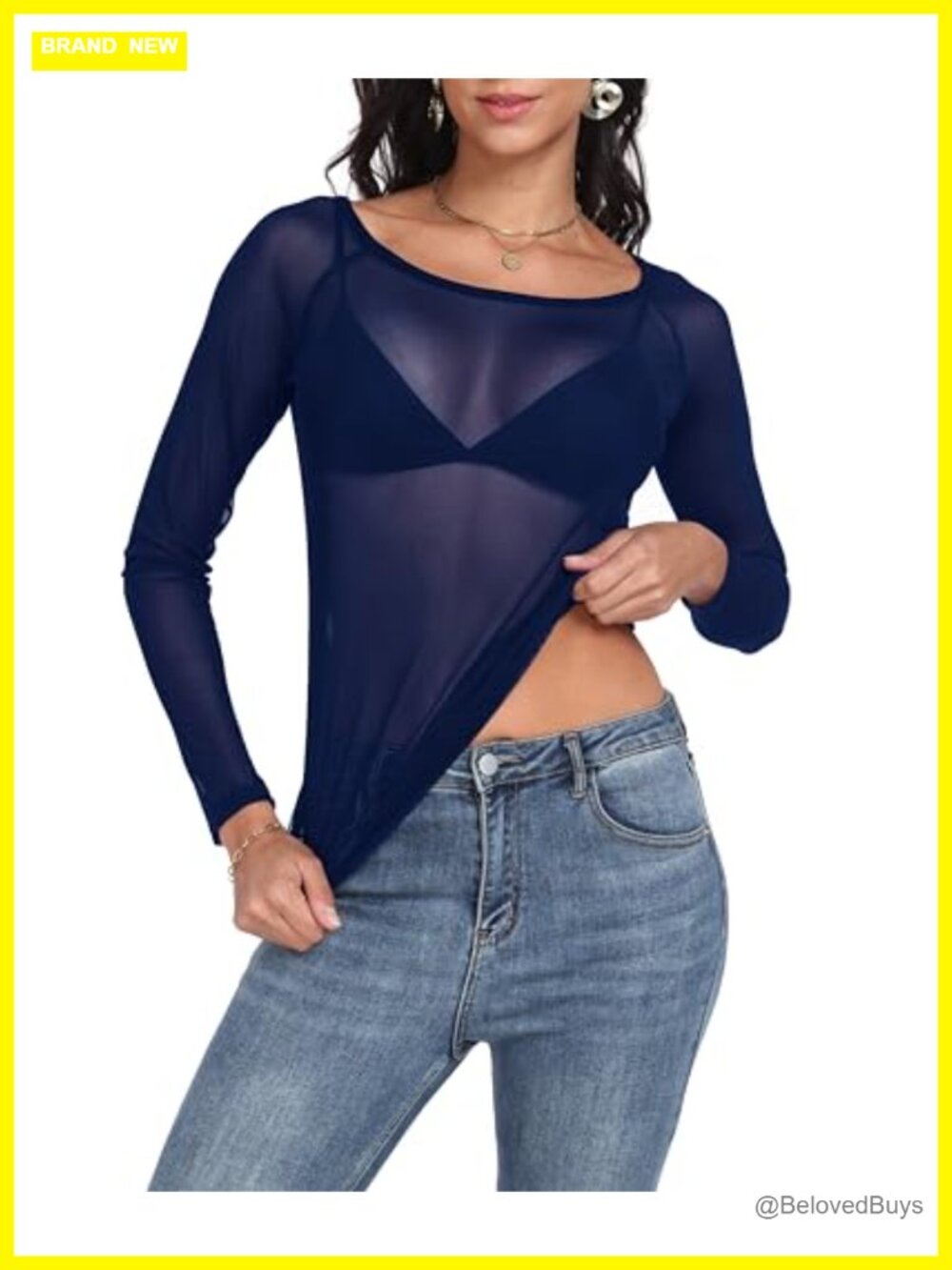 Women's Mesh Long Sleeve Sheer Top Fitted Crewneck See Through Clubwear Blouse